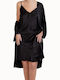 Elite Summer Women's Satin Robe with Nightdress Black.