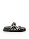 Mille Luci Anatomic Leather Women's Sandals with Strass Black