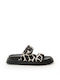 Mille Luci Leder Damen Flache Sandalen Anatomisch in Schwarz Farbe