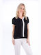 BeWear Women's Blouse Short Sleeve with V Neckline Black