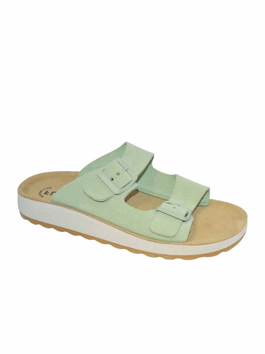 Fly Flot Leather Women's Flat Sandals Anatomic in Green Color