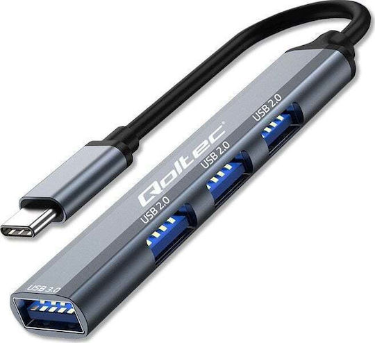 Qoltec Hub 3 Θυρών USB 3.0 με σύνδεση USB-C Γκρι