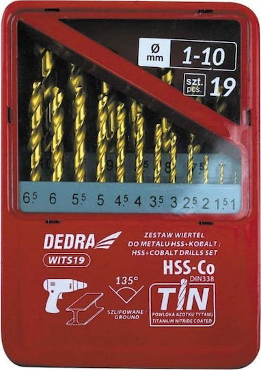 Dedra Set of 19 Drills HSS Titanium with Cylindrical Shank for Metal