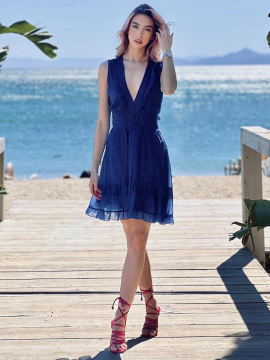 Φορεμα Ζορζετα Πουα Βε Βολαν-24706-μπλε