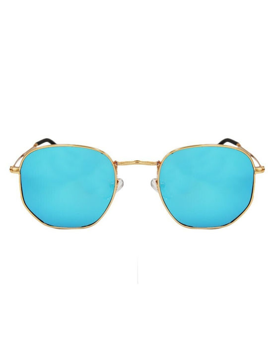 V-store Sunglasses with Gold Metal Frame and Light Blue Polarized Mirror Lens POL3013BLUE