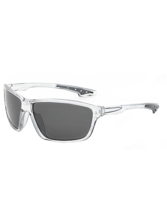 V-store Men's Sunglasses with Transparent Plastic Frame and Gray Polarized Lens POL21470BLACK