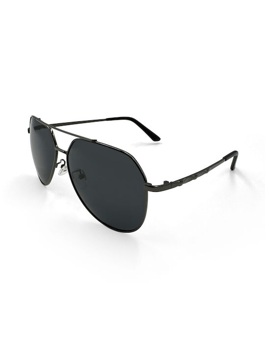 V-store Sunglasses with Black Metal Frame and Black Polarized Mirror Lens POL1941-02