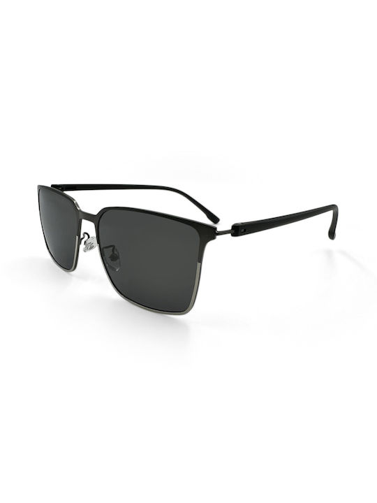 V-store Men's Sunglasses with Black Metal Frame and Black Polarized Lens POL2027-01