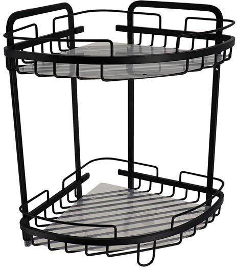 Corner Wall Mounted Bathroom Shelf Metallic 32.5x36x24cm Black