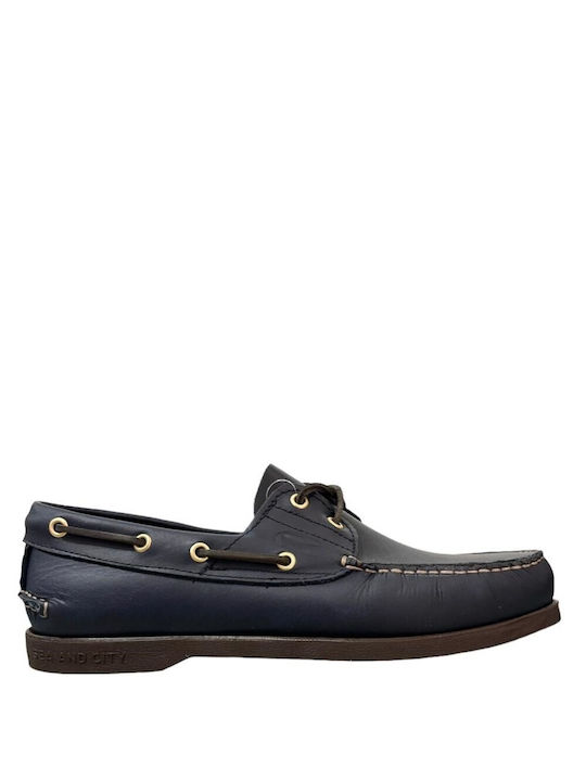 Sea & City Men's Leather Boat Shoes Blue