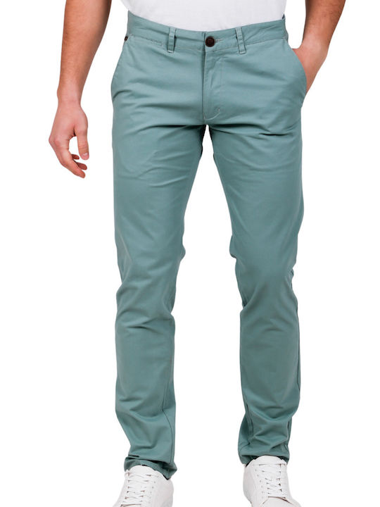 Victory Pantaloni pentru bărbați Chino Elastice cu Croială Slim Verde