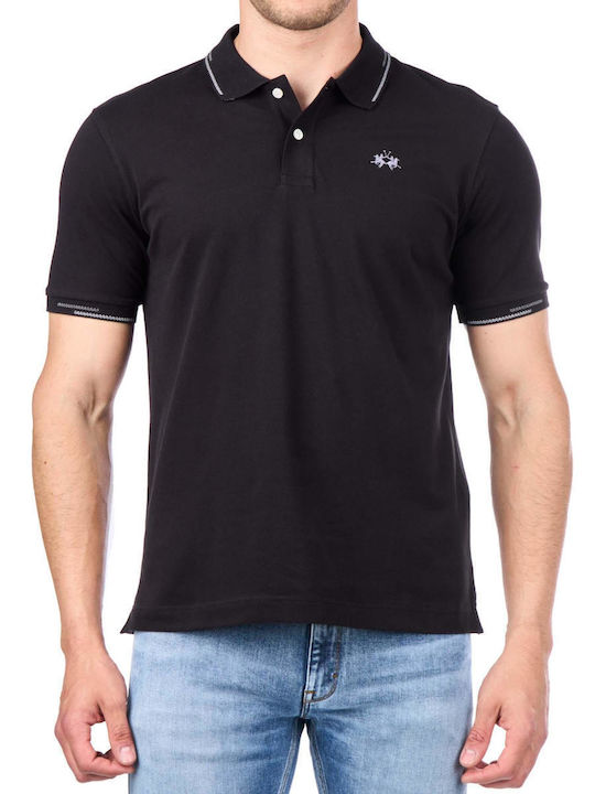 La Martina Piquet Stretch Herren Kurzarmshirt Polo Schwarz