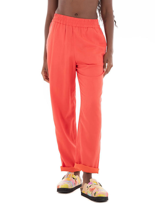 Scotch & Soda Women's Cotton Trousers with Elastic Pale Red