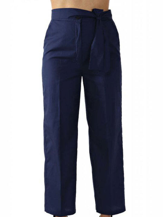 Marella Women's Cotton Trousers in Regular Fit Dark Blue