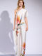 Matis Fashion Women's Crop Top Satin with One Shoulder Floral Ecru