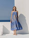 Nema Resort Wear Midi Φόρεμα με Βολάν Μπλε