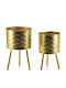 Lumarko Plastic Plant Pot Gold with Stand 2pcs
