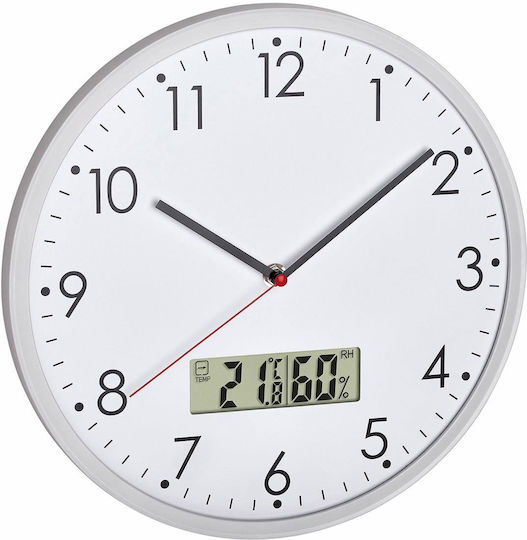TFA Leise Wanduhr Kunststoff Weiß