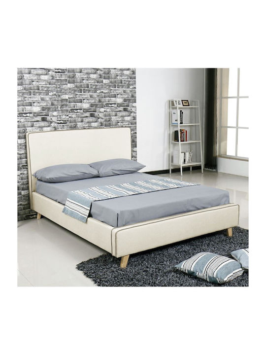 Morisson Κρεβάτι Υπέρδιπλο Επενδυμένο με Ύφασμα Εκρού για Στρώμα 160x200cm