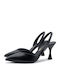 Leather Black High Heels with Strap