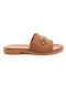 Lady Leather Women's Flat Sandals in Tabac Brown Color