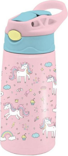Must Team Stainless Steel Kids Water Bottle Unicorns Thermos with Straw Pink 400ml