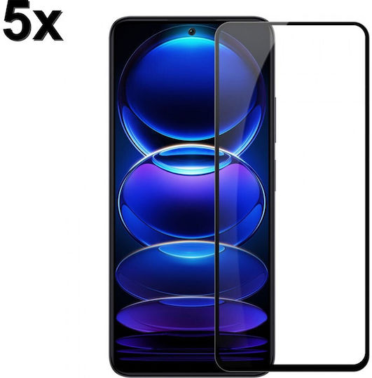 Techwave 5D 0.3mm Vollkleber Vollflächig gehärtetes Glas 5Stück Schwarz (Xiaomi Redmi Note 12, Xiaomi Redmi Note 12 Pro+)