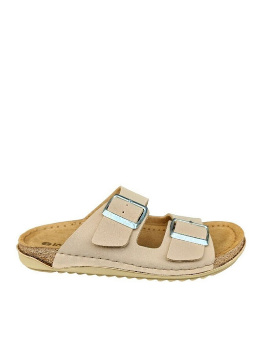 Sunny Sandals Leder Damen Flache Sandalen in Beige Farbe