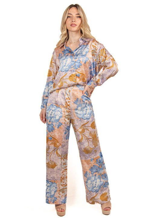 Ellen Women's Satin Floral Long Sleeve Shirt