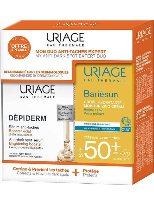 Uriage Depiderm Aufhellendes Anti-Dunkle-Flecken-Serum + Bariesun Spf50+ Gesichtscreme Sonderangebot Set 30ml+50ml