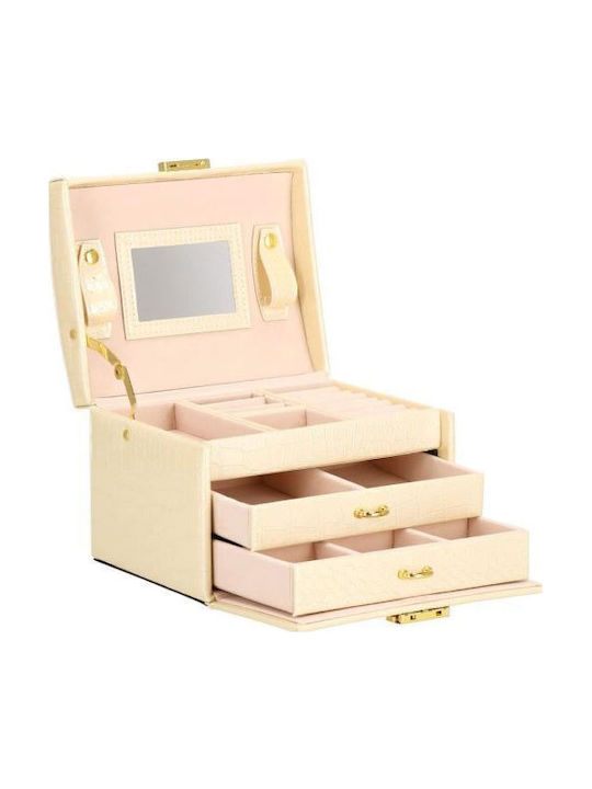 Jewelry Box Mdf Eco Leather Velvet Cream Pink Mirror 17.5x14x12.5 Cm Springos