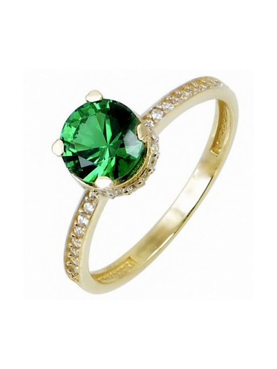 Inel din aur de 14k cu zircon verde 3049k