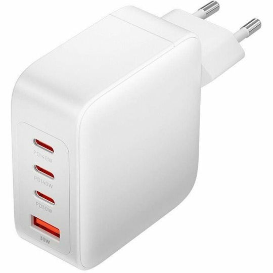 Vention Mobile Phone Charger with USB-A Port and 3 USB-C Output Ports and USB-C - USB-C Cable 140W Power Delivery / Quick Charge 3.0 White