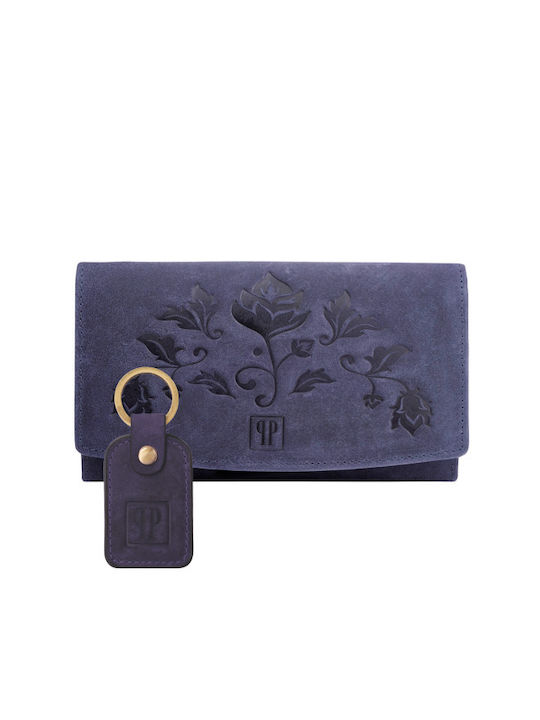 Paolo Peruzzi Vintage Leather Women's Wallet Gift Set Navy Blue Keychain