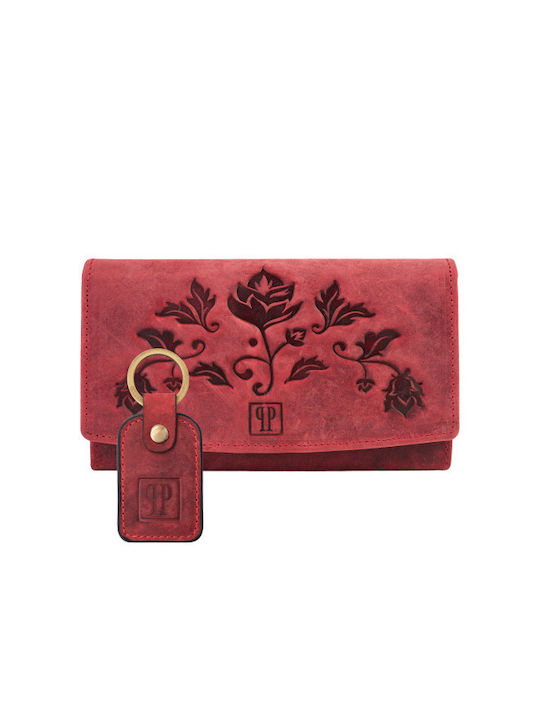 Paolo Peruzzi Vintage Leather Women's Wallet Gift Set Red Keychain