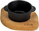 Cast Iron Δοχείο Σερβιρίσματος Μαύρο Ξύλινη Βάση Φ8cm Σμάλτο 1 Στρώσεως 1 Ψήσιμο 570gr Lava