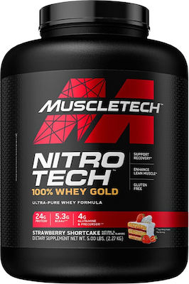 MuscleTech Nitro Tech 100% Whey Gold Πρωτεΐνη Ορού Γάλακτος Χωρίς Γλουτένη με Γεύση Strawberry Shortcake 2.27kg