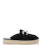 Flat Leather Mules in Black Color