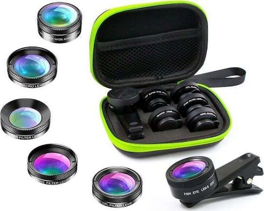 Apexel Apl-dg6 Set 6 Lentile Obiectiv Telefon + Husă Universală