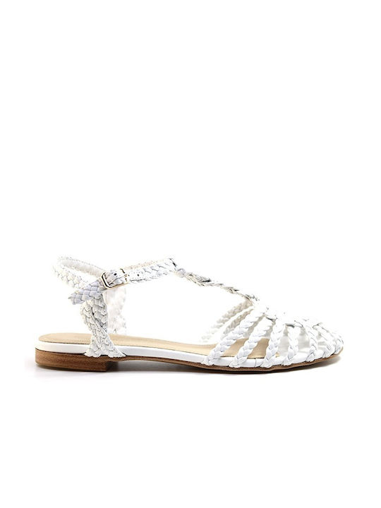 Paloma Barceló Leder Damen Flache Sandalen in Weiß Farbe