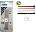 Milan Triangular Pencils 4 Pcs + Eraser 430 Blister Milan