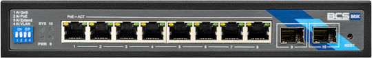 BCS BCS-B-SP08G-2SFP Unverwaltet L2 PoE+ Switch mit 8 Ports Gigabit (1Gbps) Ethernet und 2 SFP Ports