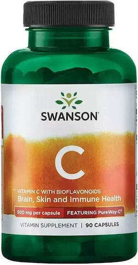 Swanson Vitamin C with Bioflavonoids Βιταμίνη για Ενίσχυση του Ανοσοποιητικού, τo Δέρμα & Αντιοξειδωτική δράση 500mg 90 κάψουλες