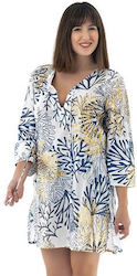 Women's Beachwear Kaftan Dress White Gold Blue Arisvi 100% Cotton