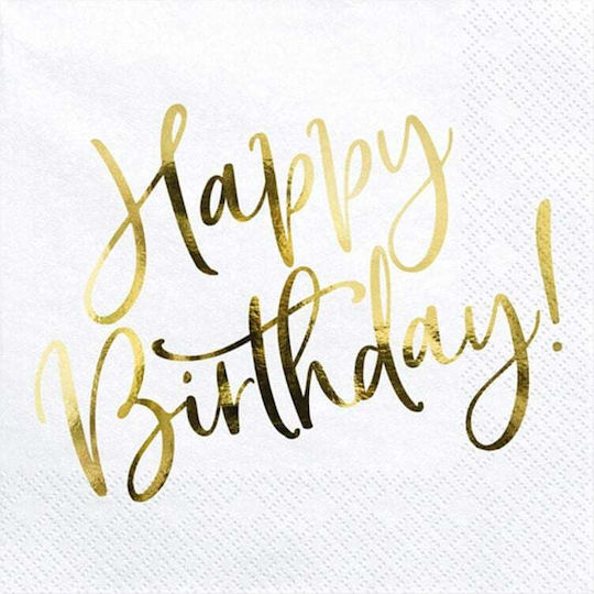Decor Party Napkins Happy Birthday White 33 Cm 20 Pcs Universal