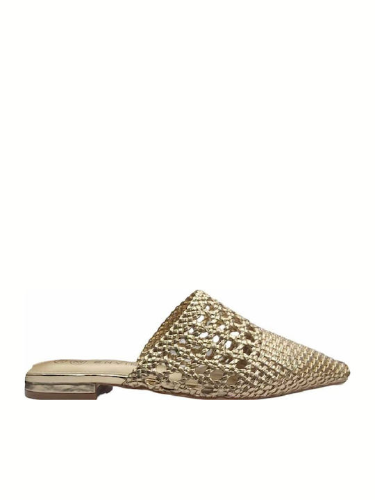 Envie Shoes Leather Mules with Heel in Gold Color