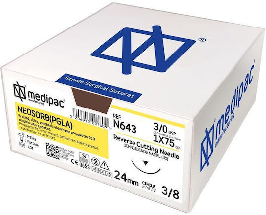 Suture Neosorb Pgla 4/0 45cm 16mm 3/8 Reverse Cutting Circle N622a Medipac 24 buc