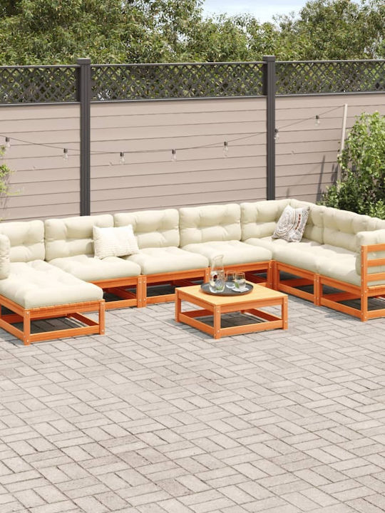 vidaXL Garden & Outdoor Furniture Set Living Room 9 Pieces Brown with Pillows