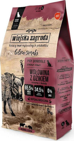 Wiejska Zagroda 9kg Trockenfutter ohne Getreide & Gluten für erwachsene Hunde mit Rindfleisch und Wildschwein