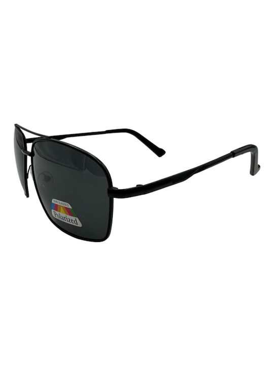 V-store Men's Sunglasses with Black Metal Frame and Black Polarized Mirror Lens POL5569-01